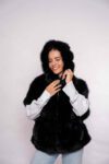 Luxury Black Martin Fur Vest with Hood- Premium Winter Outwear