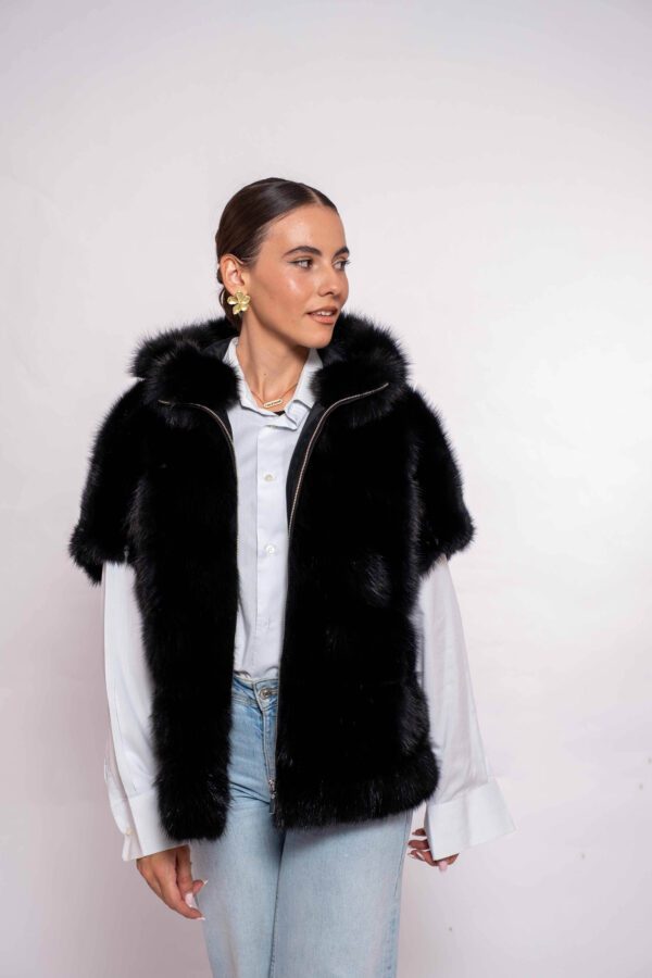 Luxury Black Martin Fur Vest with Hood- Premium Winter Outwear