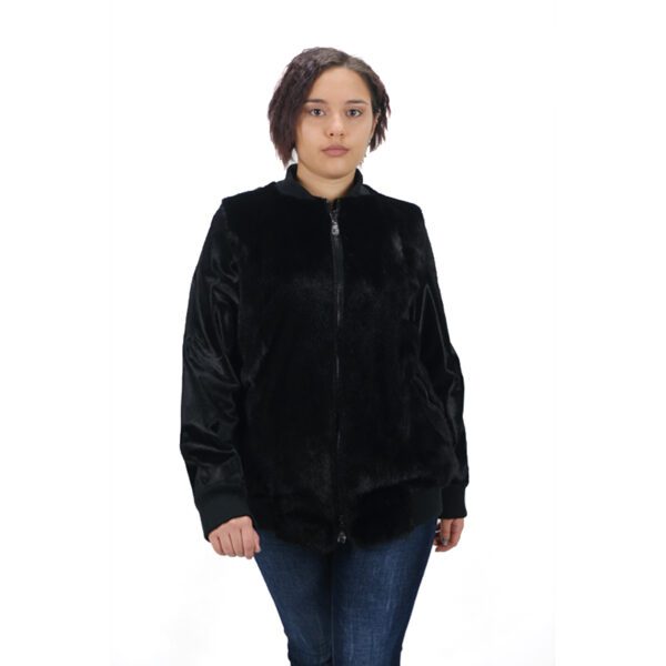 Classic Black Mink Fur Jacket With Zipper – Elegant & Warm