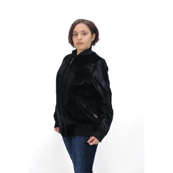 Classic Black Mink Fur Jacket With Zipper – Elegant & Warm