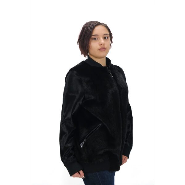 Classic Black Mink Fur Jacket With Zipper – Elegant & Warm
