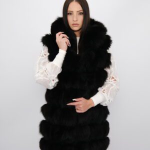 Premium Black Fox Fur Vest – Women’s Winter Fashion