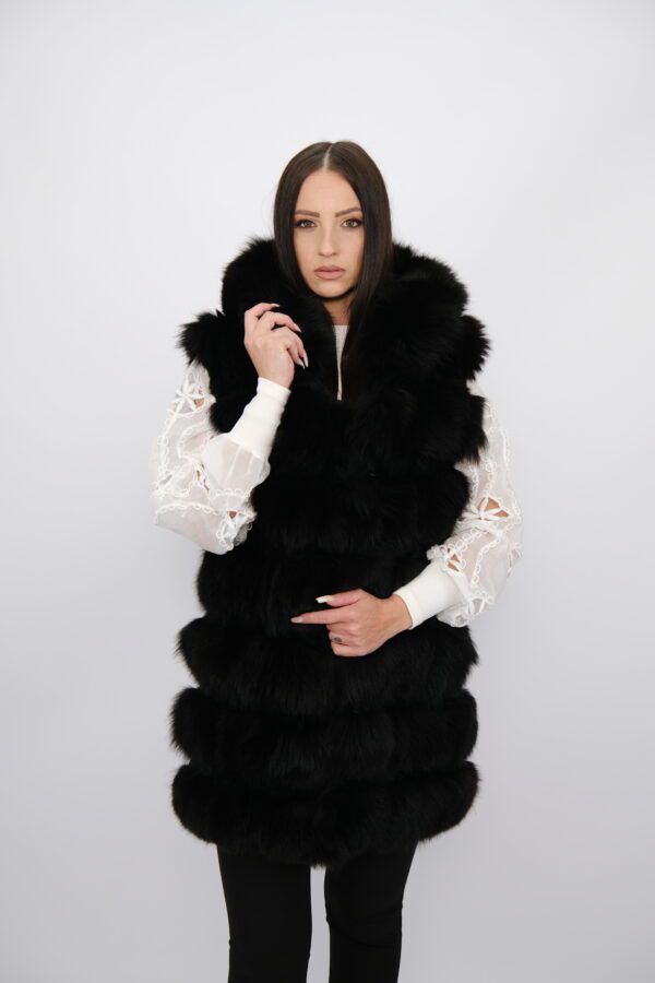Premium Black Fox Fur Vest – Women’s Winter Fashion