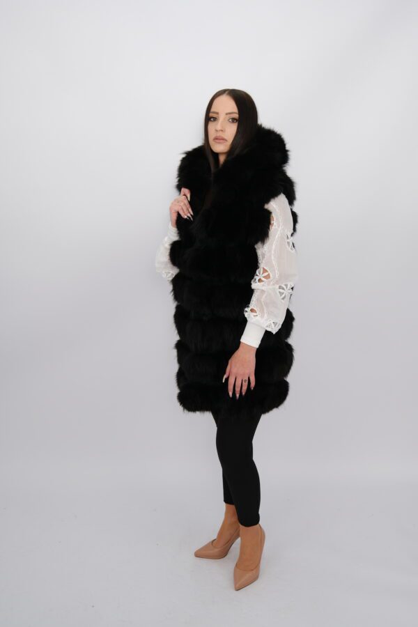 Premium Black Fox Fur Vest – Women’s Winter Fashion