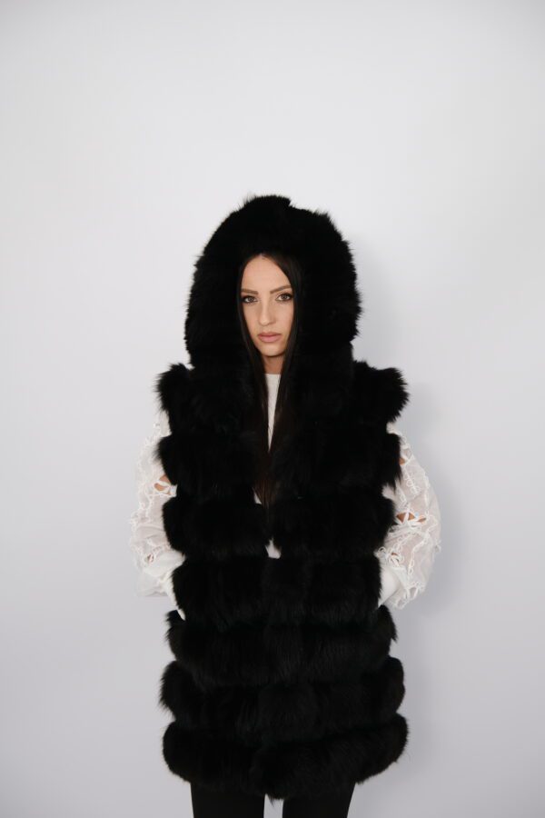 Premium Black Fox Fur Vest – Women’s Winter Fashion