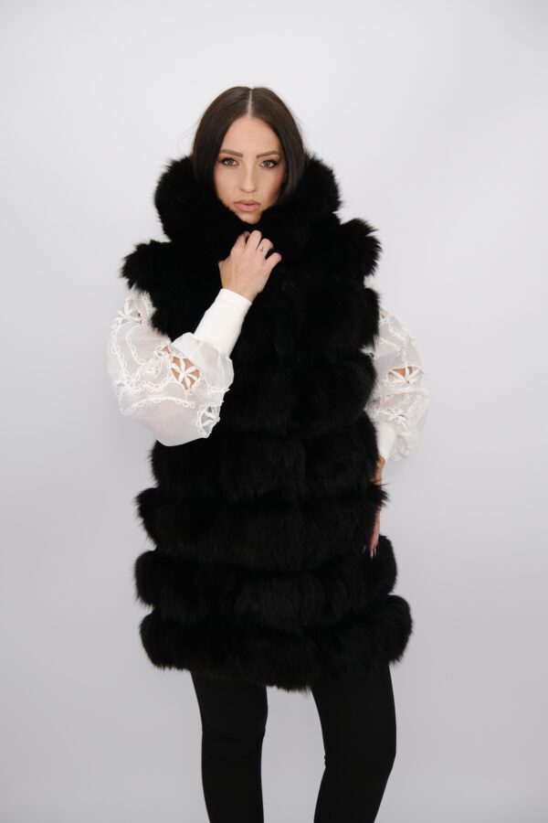 Premium Black Fox Fur Vest – Women’s Winter Fashion